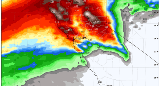 The Euro weather forecasting model showing how much precipitation through Feb 5th