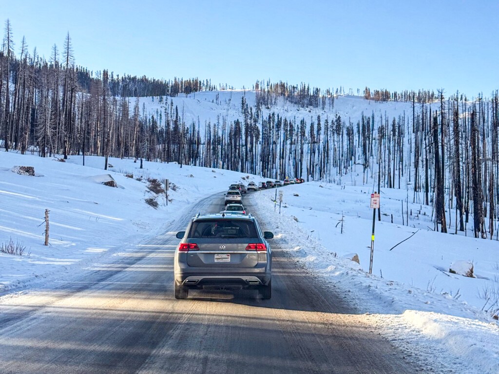 Cars going up to Sierra at Tahoe on February 8th 2025