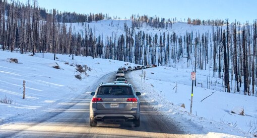 Cars going up to Sierra at Tahoe on February 8th 2025