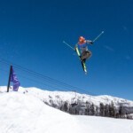 Skier enjoying the snowboard park at Sierra-at-Tahoe in Lake Tahoe California