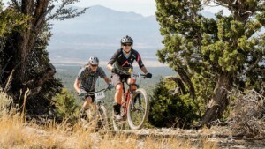 Mountain bikers pedaling up one of the segments on Fears, Tears and Beers in Ely Nevada