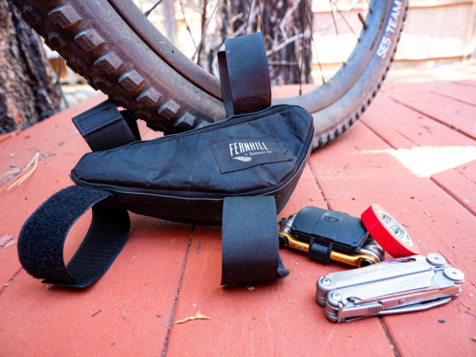 The large Fernhill MTB Frame bag with gear inside it
