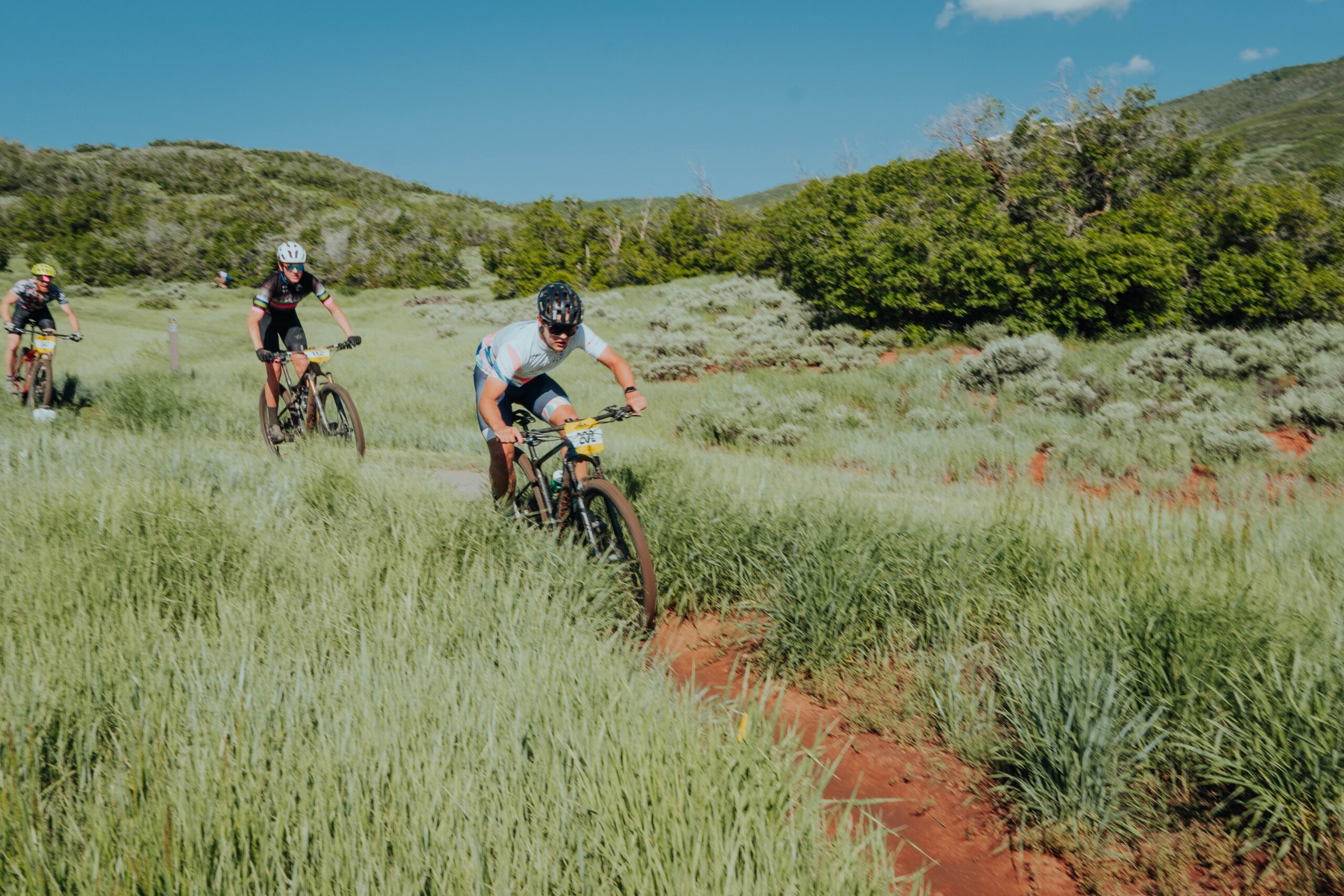 cyclists pedaling through the singletrack trails as part of the Soldier Hollow leg of the Intermountain Cup