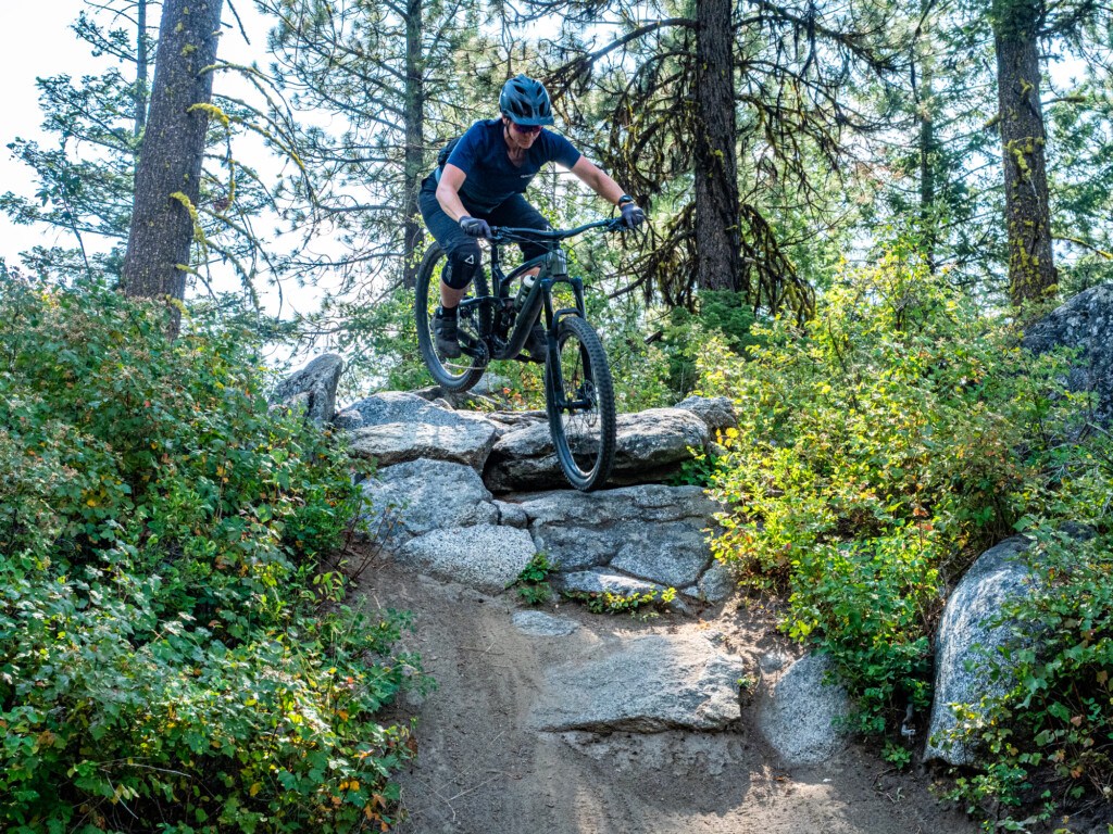 mountain biker floating over the terrain at Jug Mountain in McCall Idaho