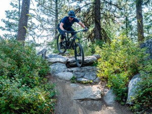 mountain biker floating over the terrain at Jug Mountain in McCall Idaho