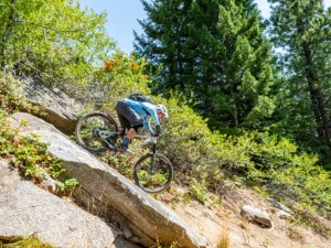 mountain biker enjoying a sidehit at Tamarack Bike Park