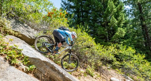 mountain biker enjoying a sidehit at Tamarack Bike Park