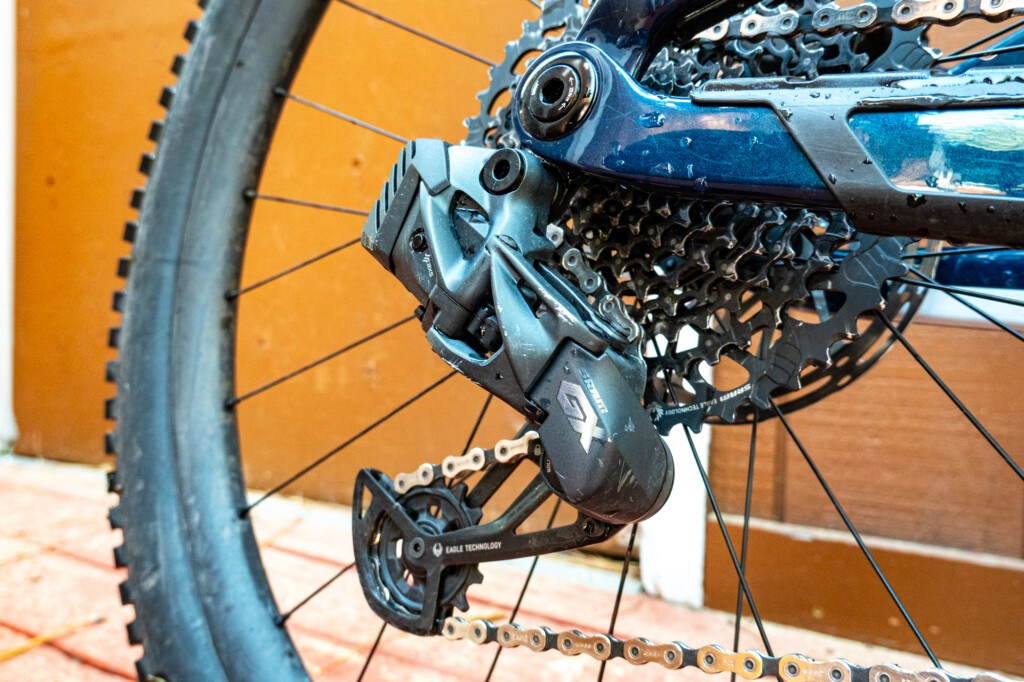 Close-up of the SRAM Eagle GX AXS rear derailleur