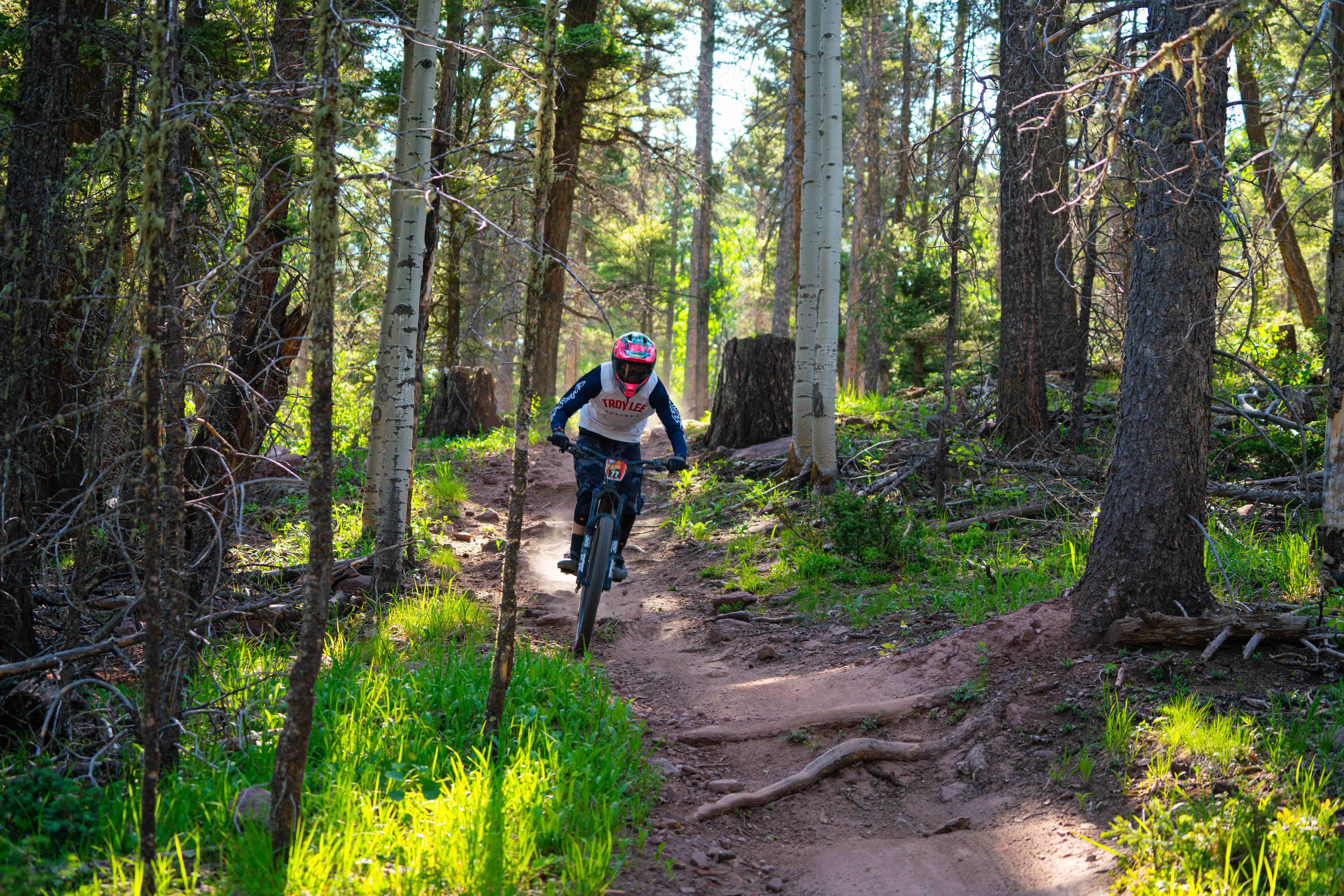 mountain biker exploring one part of the Taos MTB scene - Angel Fire Bike Park