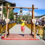 first trail race ringing the finish line bell