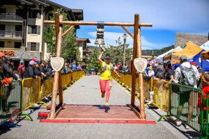first trail race ringing the finish line bell