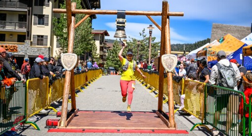 first trail race ringing the finish line bell