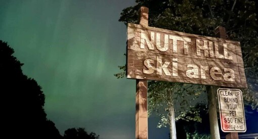 the northern lights over Nutt Hill Ski Area