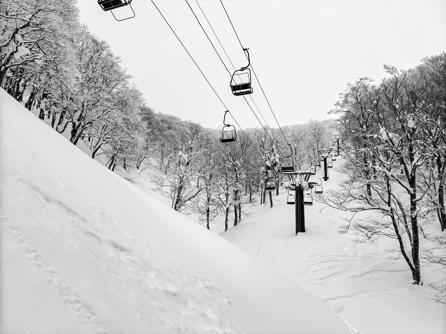 Ani ski resort empty chairlifts on a powder day