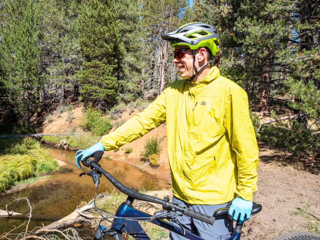 XL Outdoor Research Shadow Wind Hoodie on man that is 6 feet 3 inches tall