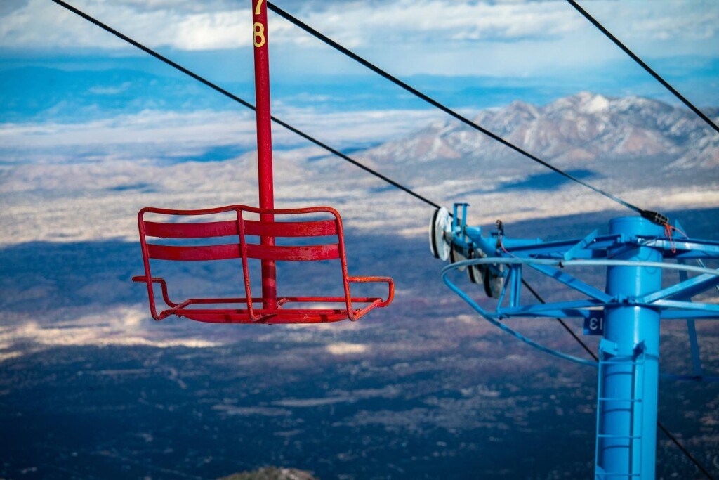 Close-up of the double chairlift at Sandia Peak