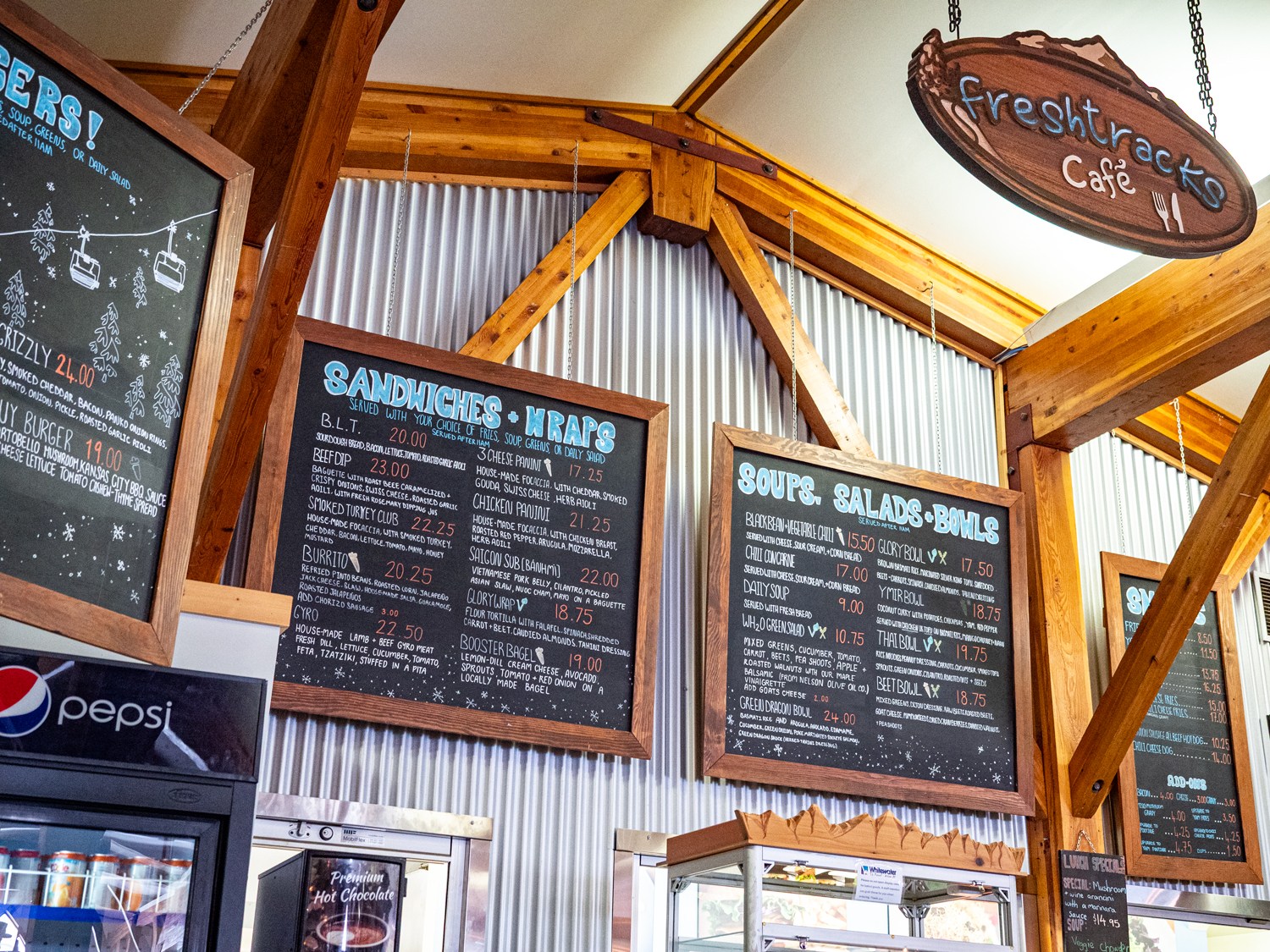 The signage at Fresh Tracks Cafe