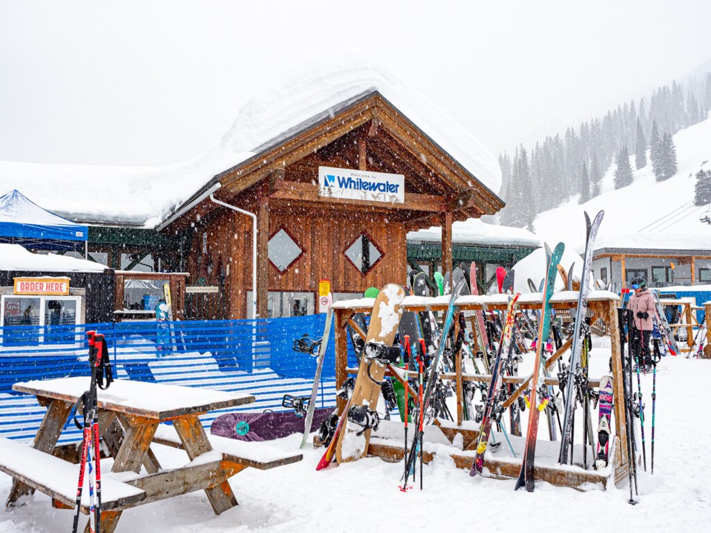 Main day lodge at Whitewater Ski Resort on a powder day