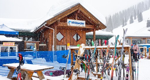 Main day lodge at Whitewater Ski Resort on a powder day