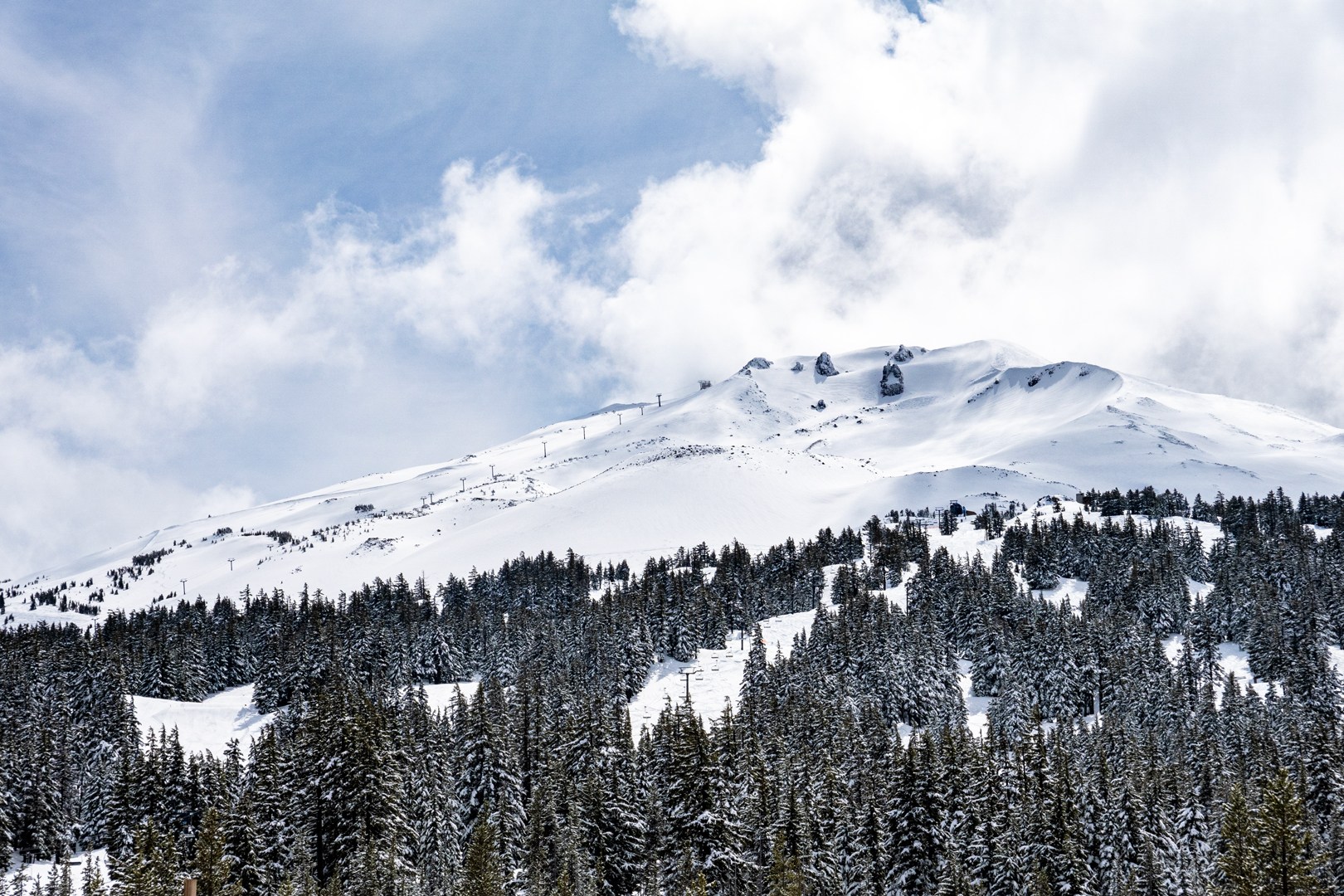 A view of the summit of Mt. Bachelor from the base