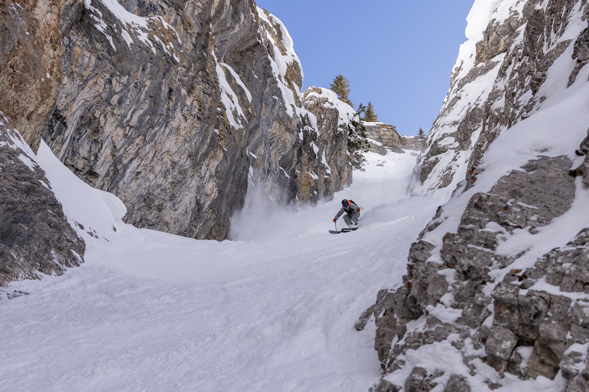 Person skiing the steeps at Sunshine Village in March