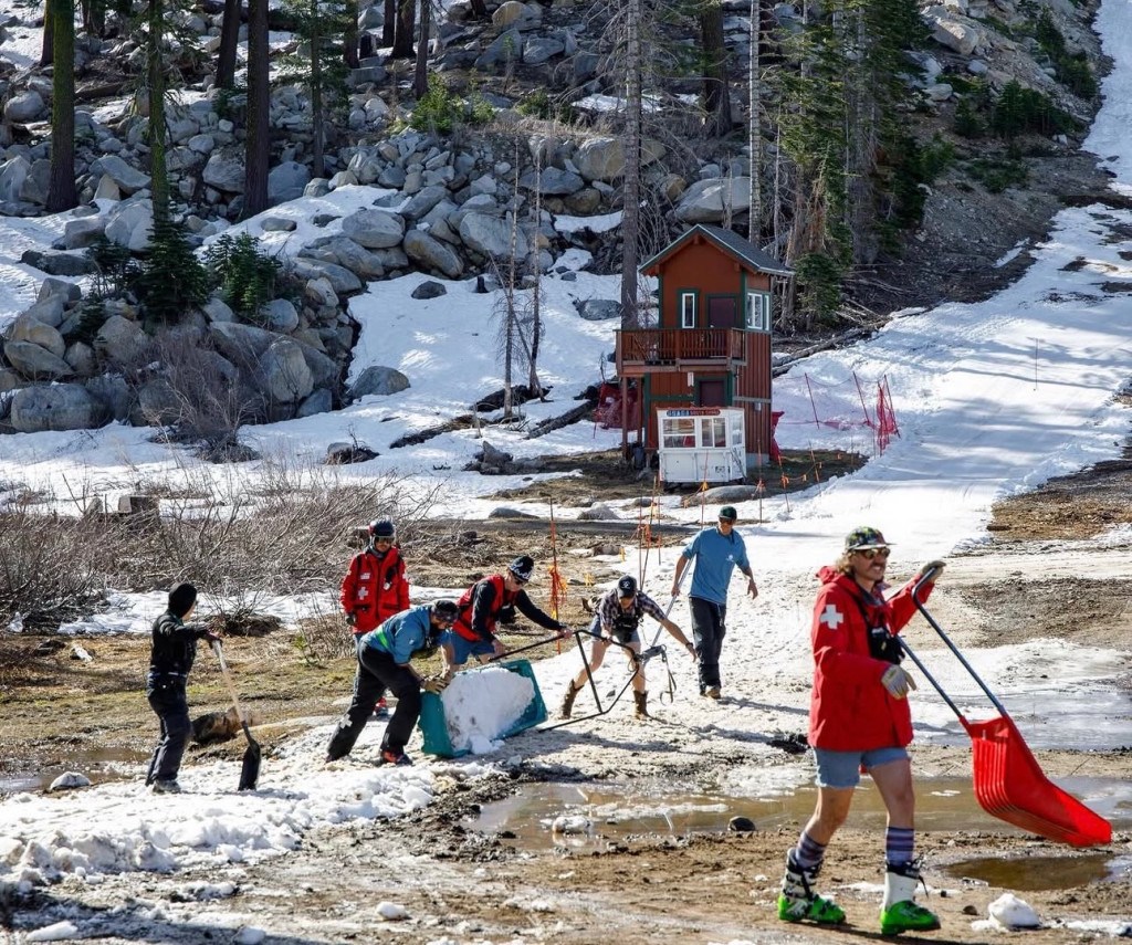Sierra-at-Tahoe employees moving snow to keep operations running for closing day in 2026